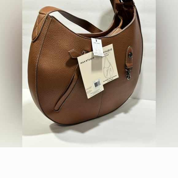 Max Studio XL Pebble Grain Commuter Travel Hobo Bag in Cognac Color - Picture 8 of 16